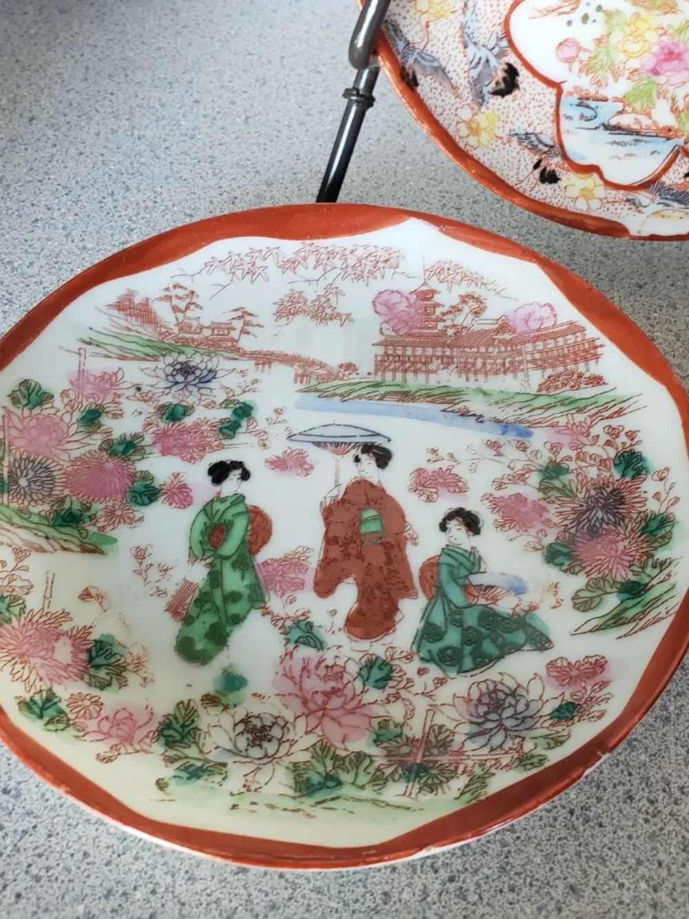 Vintage Asian Theme Cup And Saucers
